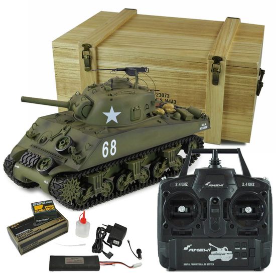 Char RC 1/18 M4A3 Sherman – Supdex – Fumée, BB, Eau – Sans Télécommande
