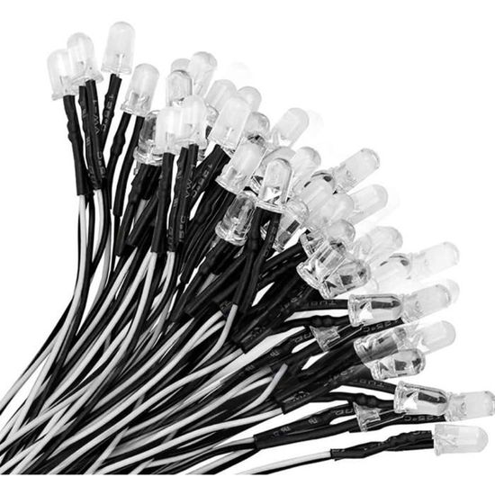 50 LEDs Précâblées 12V - Lot Multicolore Blanc Rouge Jaune Vert Bleu 3mm Pour Projets DIY & Décoration