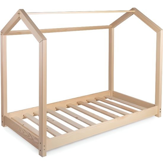 Lit cabane en bois pour enfant avec sommier 120 cm x 200 cm - solide et robuste - qualité