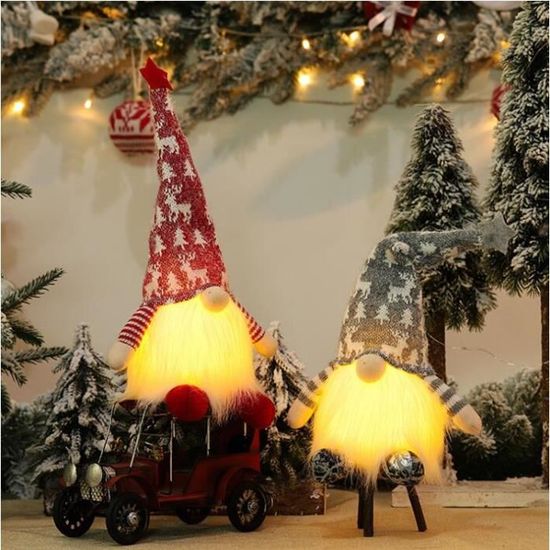 2Pc décorations de Noël Gnome avec lumière LED - Décoration de Noël - fête La Maison De Vacances Table Cheminée Décorations 