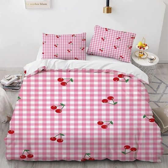 Housse De Couette 220x240 Cm Cerise Rouge – Parure 3 Pièces (2 Taies) Microfibre