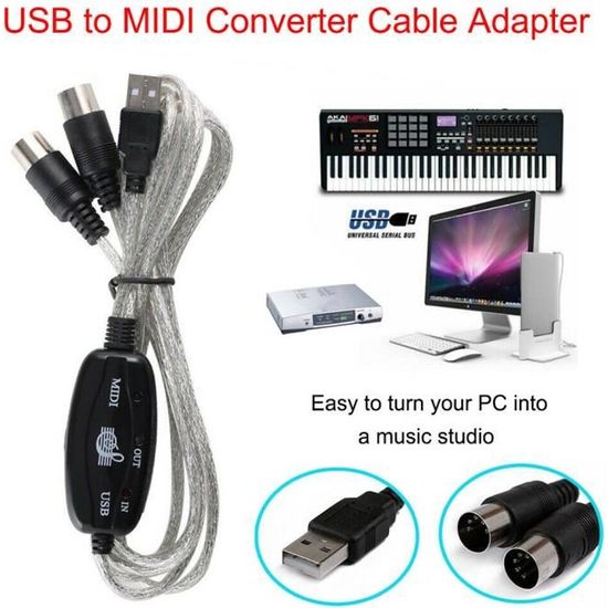 Mac OS Câble USB MIDI pour Clavier 2m Câble Adaptateur de Sortie pour Clavier de Musique Piano vers PC Ordinateur Portable MIDI Interface USB Convertisseur pour Windows USB MIDI 5 Broches Vista