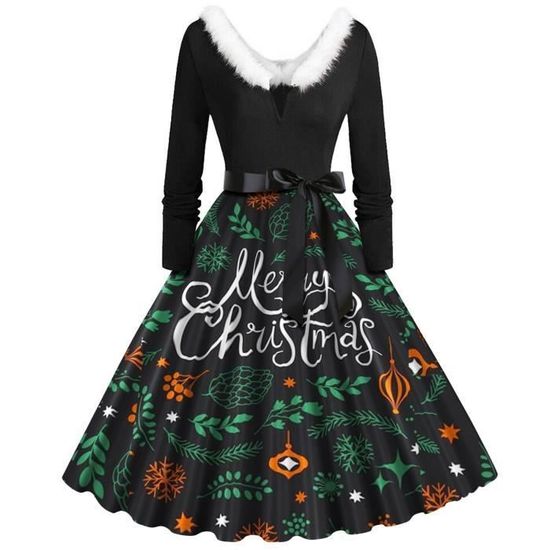 Robe De Noël Femme Vintage - Manches Longues, Col Carré, Imprimé 3D Festif, Pour Soirée Cocktail - 8