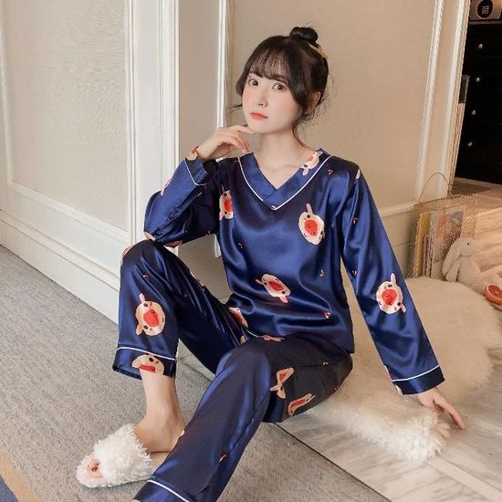 Pyjamas pour femmes,Ensemble pyjama en Satin de soie à manches longues ...