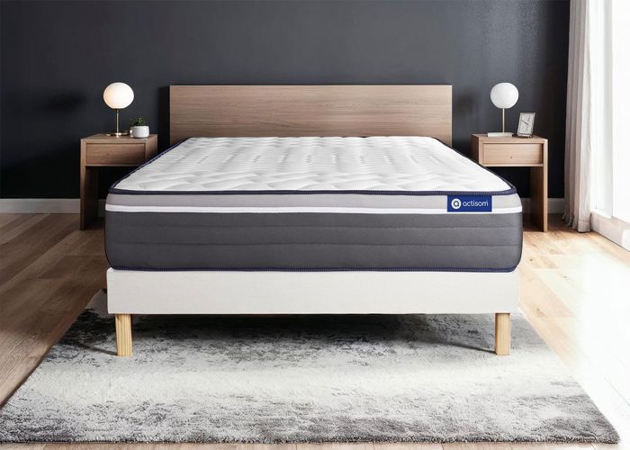 Ensemble matelas ACTIFLEX PLUS 160x200 Ressorts ensachés+Mémoire de forme Maxi épaisseur 7zones de confort + sommier KIT blan 160 x