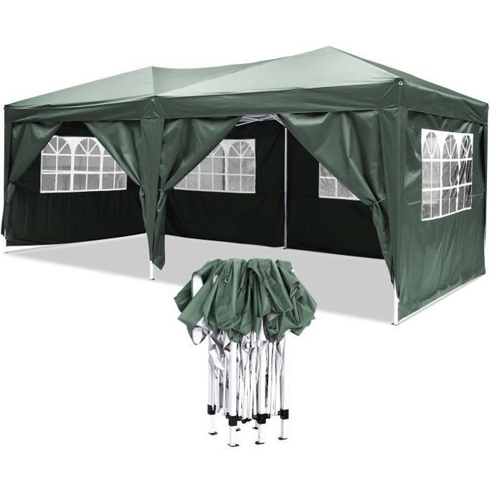 Tonnelle pliant imperméable de jardin, Tente de reception 3 x 6m, Tonnelle - barnum, Chapiteau, Pavillon - Vert