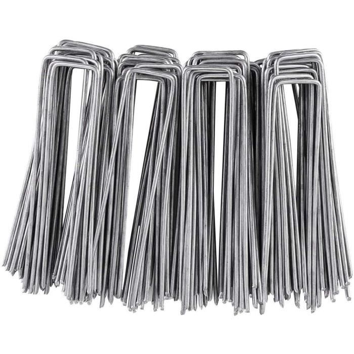 100 Piquet Jardin de Fixation en Acier Galvanisé 150 * 25 * 3- Ancrage au Sol Toile paillage Agrafes pour bache