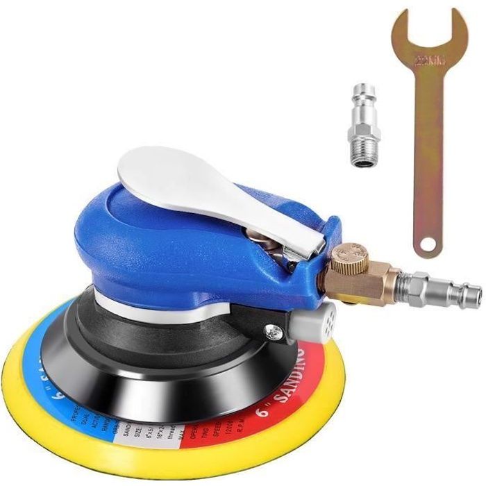 COSTWAY Ponceuse Pneumatique Orbitale Aléatoire 150MM ,10000RPM Vitesse Réglable Pression d'Air 6,3 Bars pour Voiture,Métal avec Clé