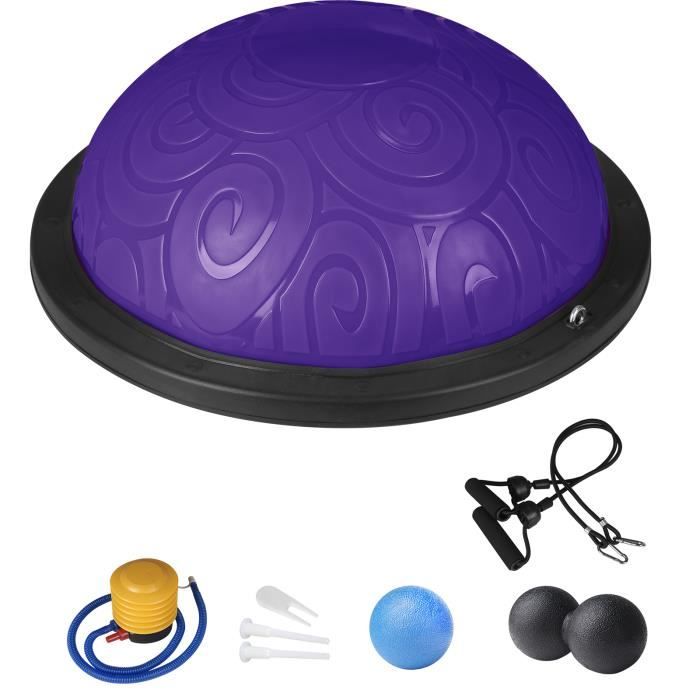 Ballon d’Équilibre Balance Trainer 60 CM avec 2x Cordes de Traction, 2x Boules Fasciales et Pompe pour Fitness VIOLET