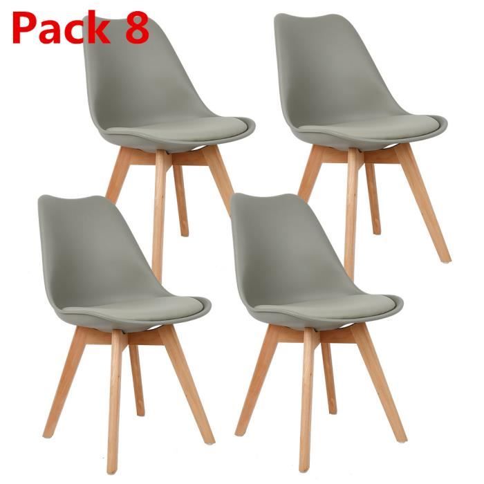 Lot de 8 Chaises pour Salle à Manger Confort Plus Assise Rembourrée en Simili (PU) avec Jambes en Bois