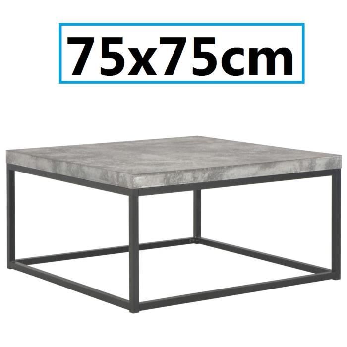 Table Basse en MDF 75x75cm GRIS Salon Carré base metallique