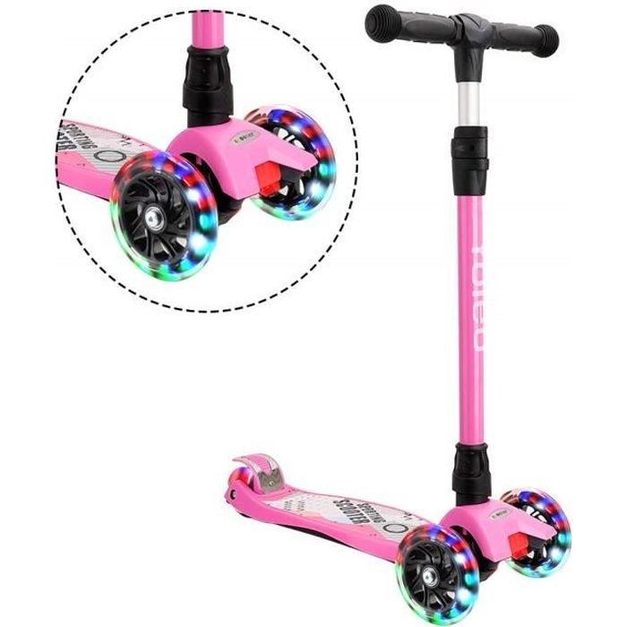 Yoleo Trottinette 3 Roues Enfant Lumineux LED Hauteur Réglable Véhicule Enfant pour Garçons Filles de 3 à 12 Ans Cadeau Jouet