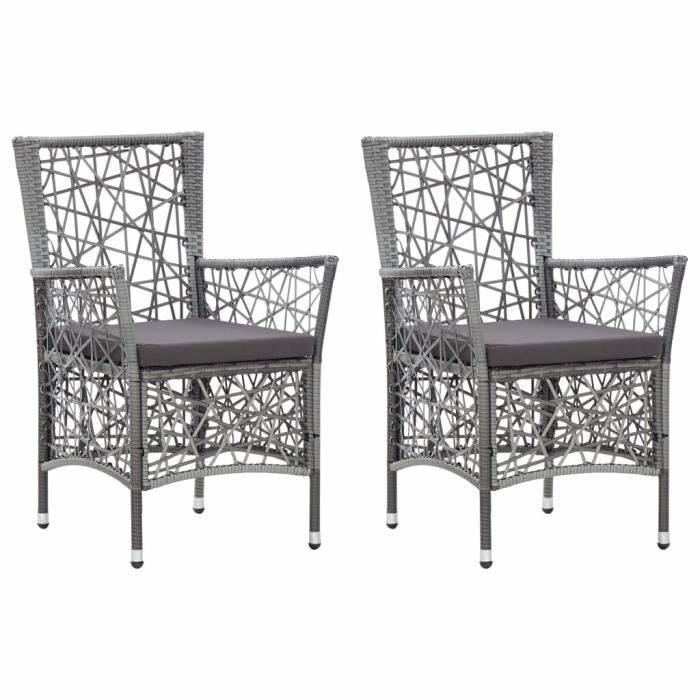 Lot de 2 pcs Chaises d'extérieur avec coussins Résine tressée Gris