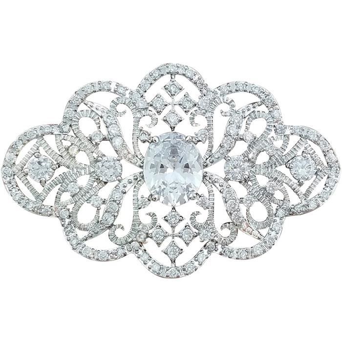 QUKE Woman Argenté Swarovski Element Oxyde de Zirconium Cristal Autrichien mariée Mariage Broche 179898