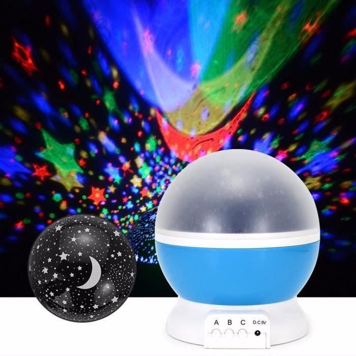Lot 3Pcs Lampe Projection Nuit Étoilée Rotative 4 LED Boule Ciel Veilleuse Enfant Cadeau Bleu L47329