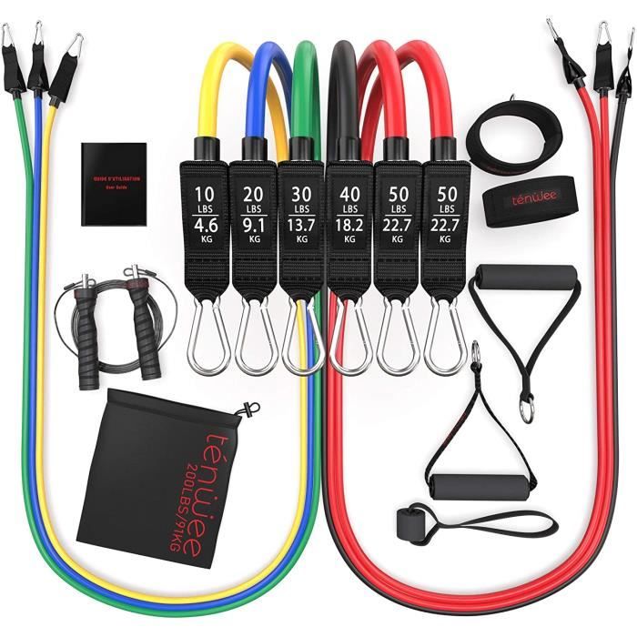 SANGLE DE MUSCULATION Elastique musculation fitness Pack XXL 200lb 90kg latex naturel bande reacutesistance ajustable deacu12