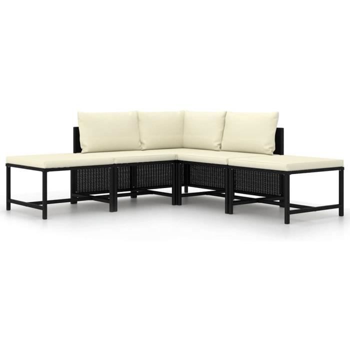 vidaXL Salon de Jardin 5 pcs avec Coussins Canapés de Jardin Meubles de Patio Canapés de Terrasse Meubles d'Extérieur Noir Résin190