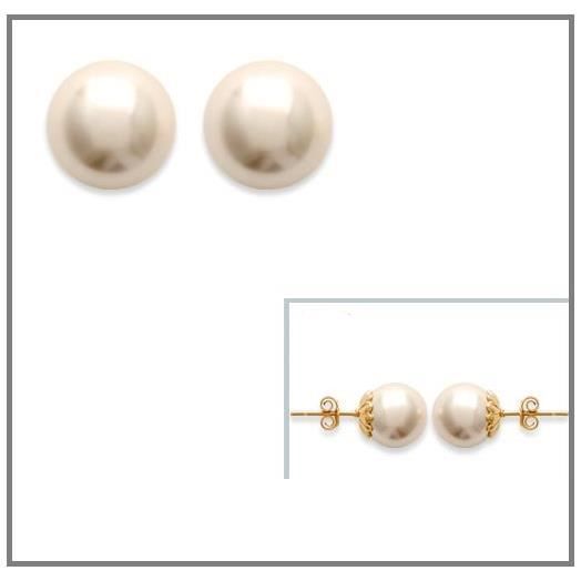 Boucles D'oreilles Perles 10MM Beige Nacré & Plaqué Or 18 Carats Beige Nacré