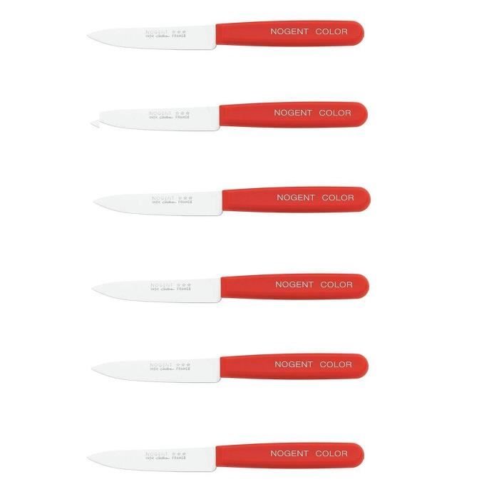 Lot de 6 Couteau d'Office Nogent Trois etoiles Color Rouge - Cuisine France Inox Legume - 429