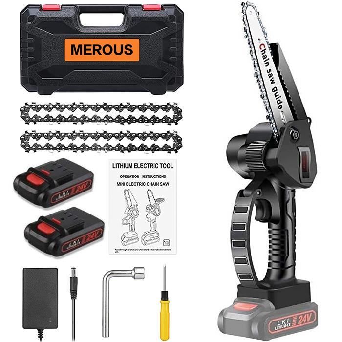 MEROUS mini tronçonneuse, tronçonneuse stable électrique sans fil 6 pouces, sécateur à tronçonneuse, pour couper des branches (2 bat