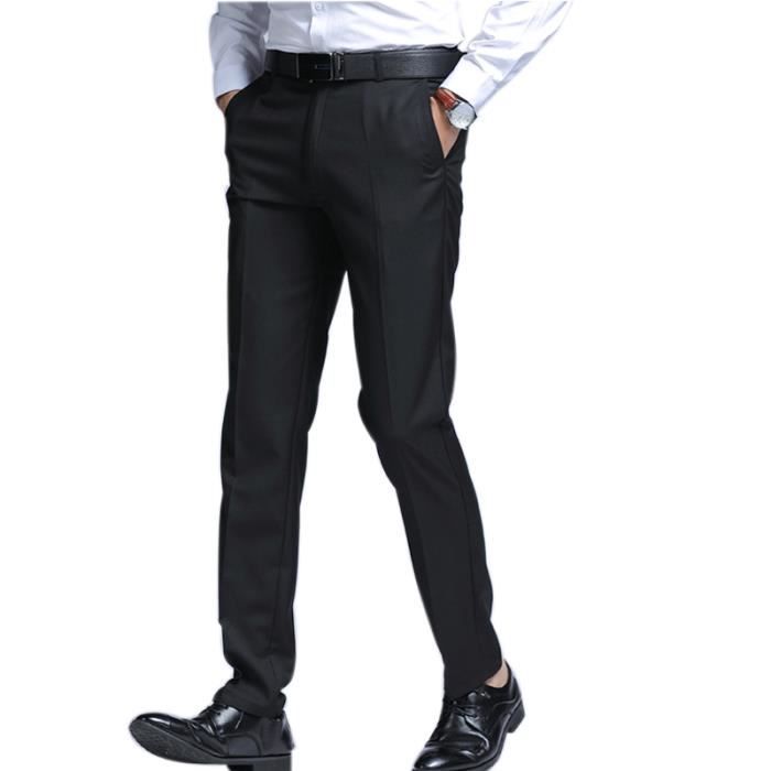Pantalon Homme,Pantalon de Costume Coupe Droite de Ville,Pantalons Classique Homme à Taille Ajustable-Noir