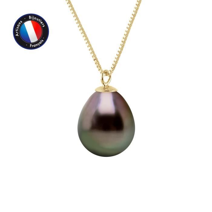 PERLINEA - Collier Perle de Culture de Tahiti A+ - Poire 9-10 mm - Or Jaune - Bijoux Femme