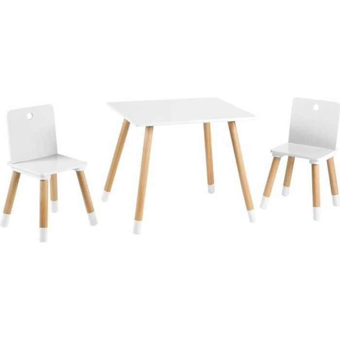 ROBA Ensemble Table et 2 Chaises pour Enfants en Bois Laqué Blanc