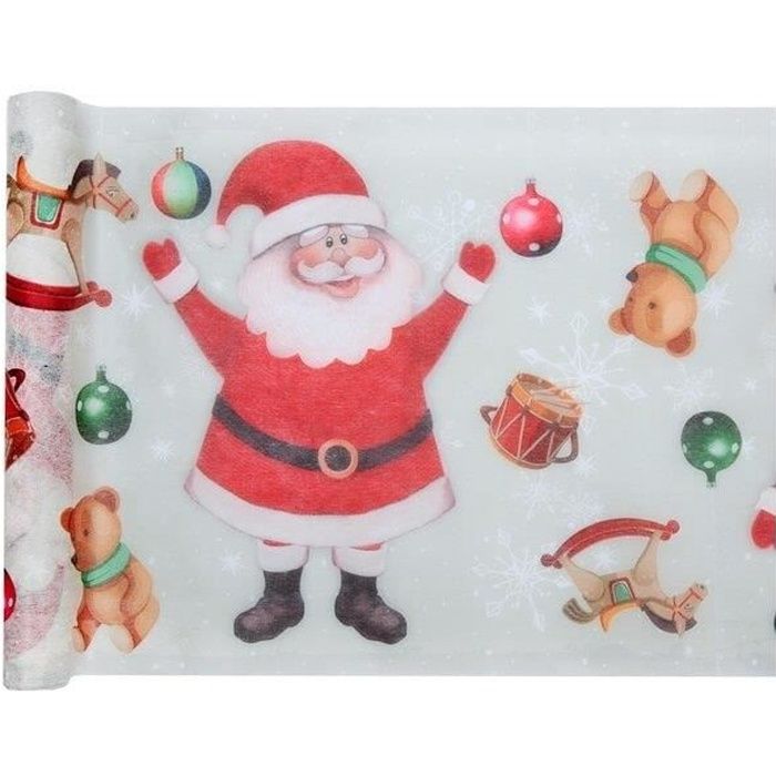Chemin de table père Noël blanc et rouge 30cm x 5m (x1) REF/7156