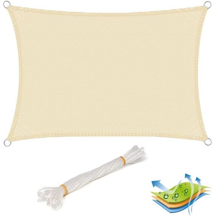 WOLTU Voile d’ombrage rectangulaire en HDPE,protection contre le soleil avec protection UV pour jardin-terrasse,3x5 m,Crème