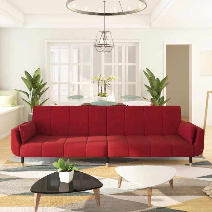 CHIC Canapé Salon convertible Canapé-lit à 2 places et deux oreillers Rouge bordeaux Velours Design9404