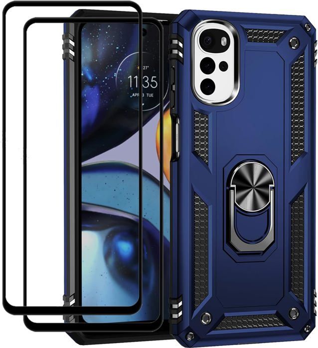 Coque pour Motorola Moto G35 5G - housse etui silicone gel carbone + verre trempe - BLEU FONCE - Téléphonie