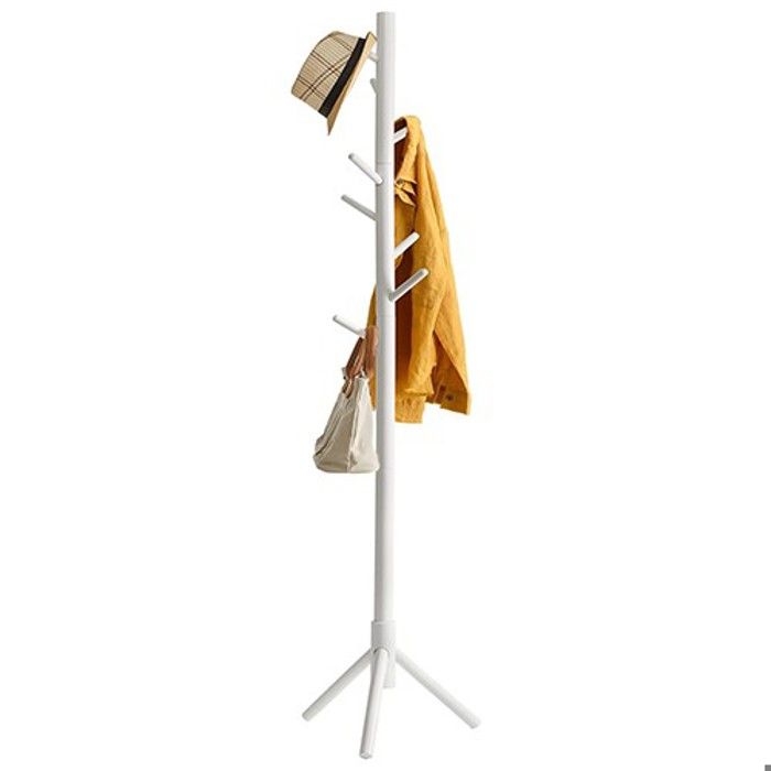 Portemanteau en Bois Portant à Vêtements avec 8 Crochets Porte Manteau sur Pieds Assemblage Facile(Blanc)