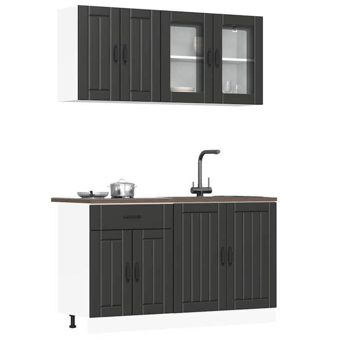 vidaXL Ensemble de 4 meubles de cuisine Lucca en bois dingénierie noir 3314862