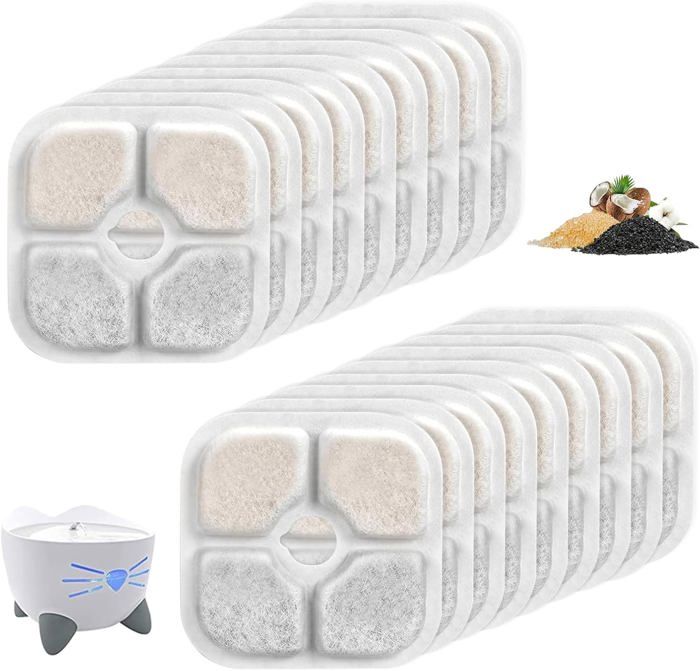 Meilleurs prix pour 18 PCS Filtre Fontaine Eau Chat Catit.avec Système de Triple Filtration avec Résine et Charbon Actif pour Une Fontaine 2,5 L-3L.