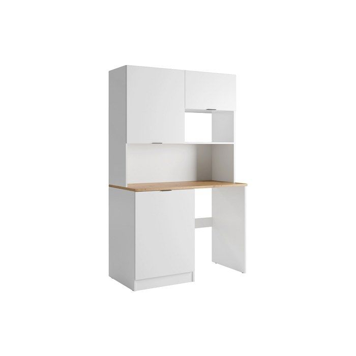 Meuble multifonction kitchenette et buanderie - Avec plan de travail 120 cm - Blanc et naturel - CARMEO