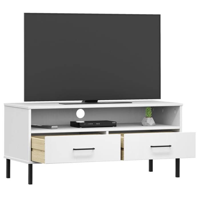 Meuble TV/Hi-Fi - mango - avec pieds en métal - Blanc - Bois de pin massif OSLO M2085