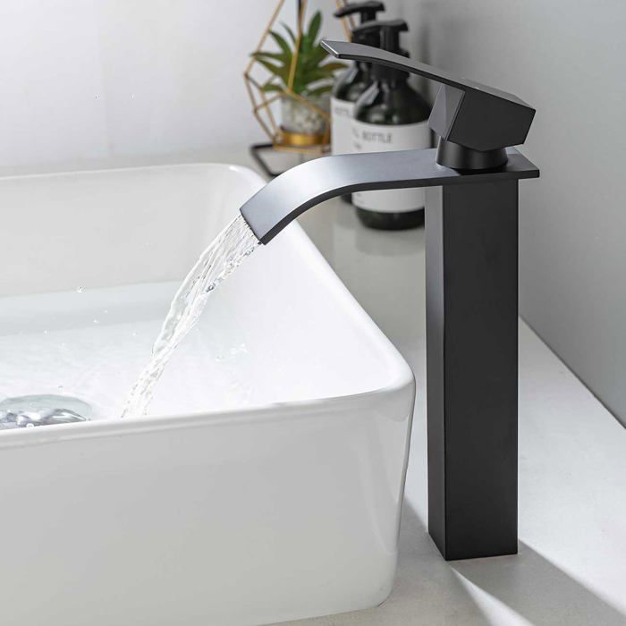 Mitigeur Lavabo Robinet Salle De Bain Acier Inox 304 Noir Mat - Grande Hauteur - Moderne