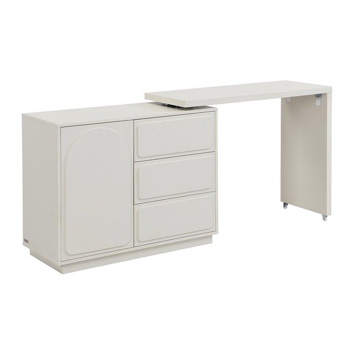 Coiffeuse avec angle pivotant - 3 tiroirs et 1 porte - MDF - Beige - VELANTO