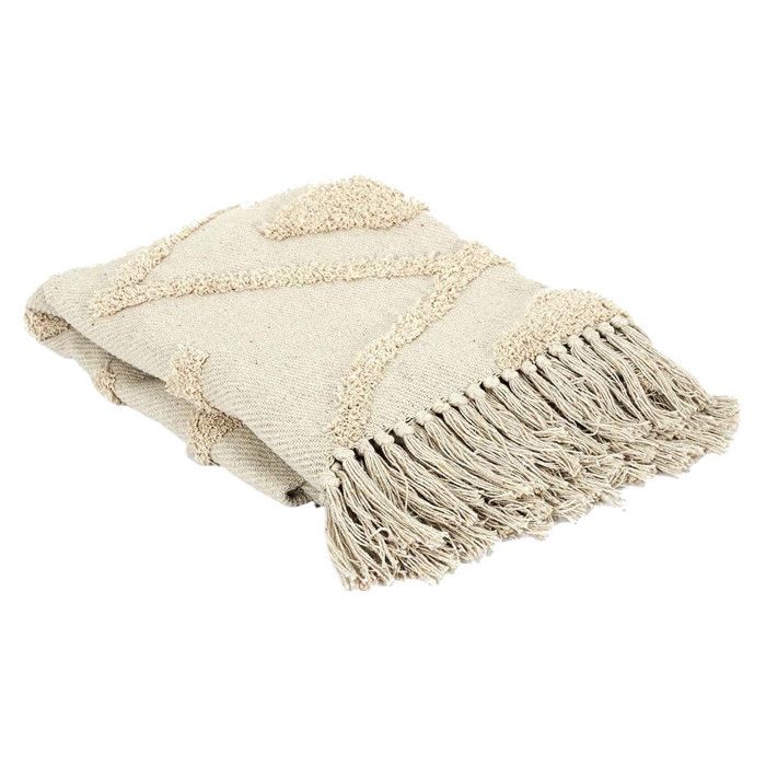 Plaid Jeté Ethnique Tufté 125x150cm Beige Formes Losanges - SAMIRA