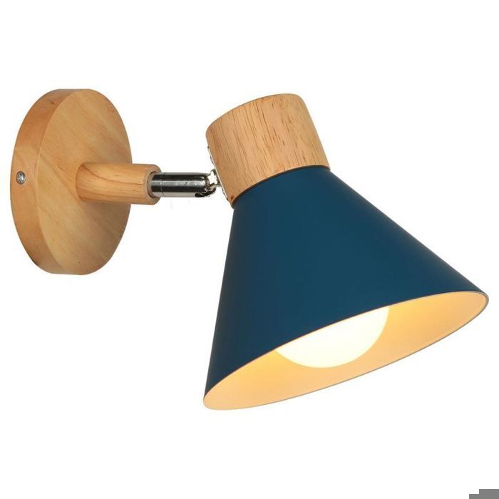 Applique Murale - SMOTOP Ø17 5cm - Bois & Métal - Bleu foncé - E27 réglable