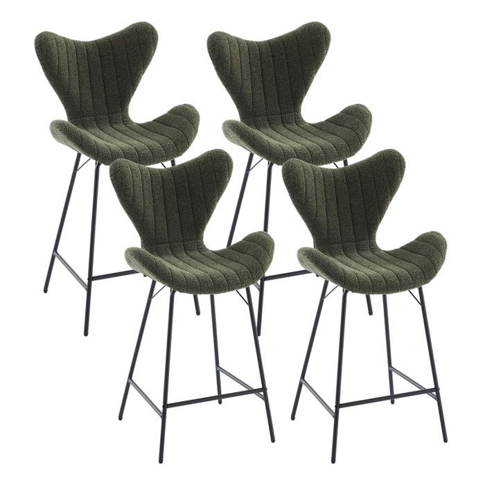 chairus Tabourets de Bar Lot de 4 Tabourets Hauts avec Repose-Pieds en Métal Chaises de Bar Moderne pour Cuisine Chenille Vert