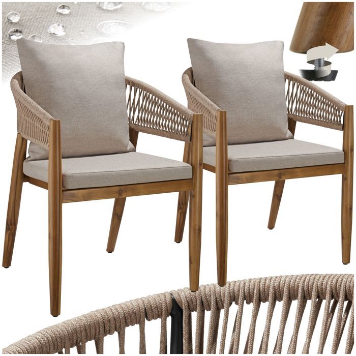 Chaise de jardin - TECTAKE - Lot de 2 MANACOR élégante et robuste bois dacacia massif résistantes aux intempéries - Sable Chaise de jardin - TECTAKE - Lot de 2 MANACOR élégante et robuste bois dacacia massif résistantes aux intempéries - Sable