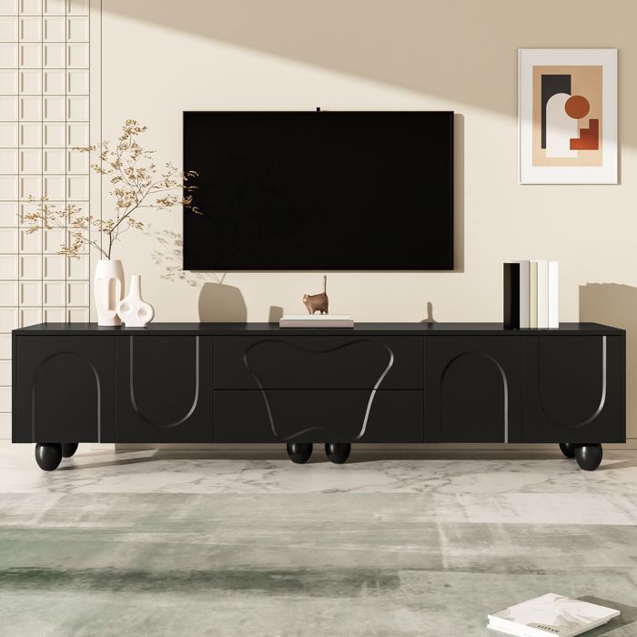 Meuble TV moderne - 4 portes 2 tiroirs - Meuble TV de salon - Armoire TV 180x40x42 cm - Meuble TV élégant - Panneaux de particules