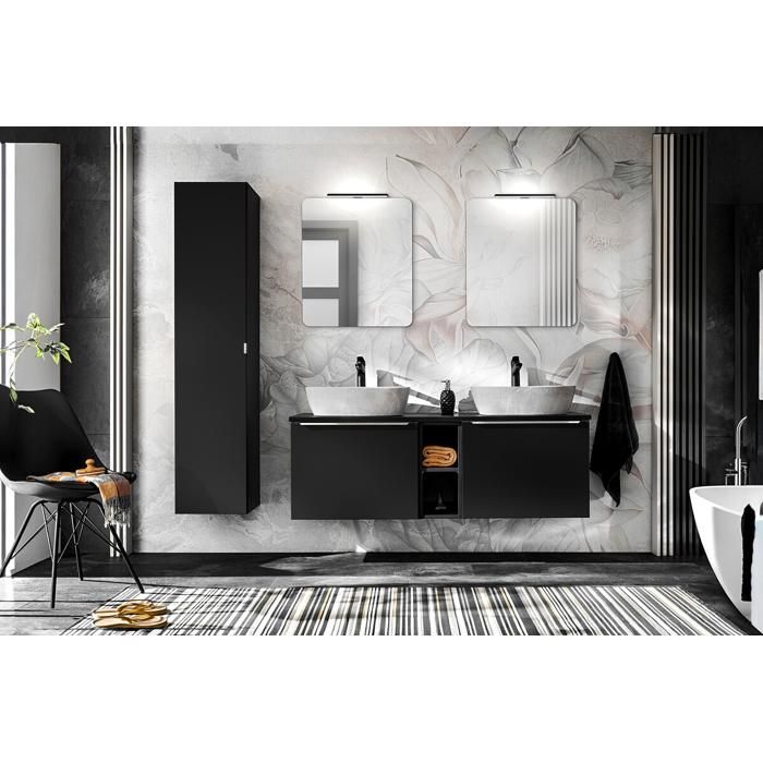 Ensemble Meubles Salle de Bain - OTITEC - Bold Black - 140 cm - 2 Vasques - 2 Miroirs LED Ensemble Meubles Salle de Bain - OTITEC - Bold Black - 140 cm - 2 Vasques - 2 Miroirs LED
