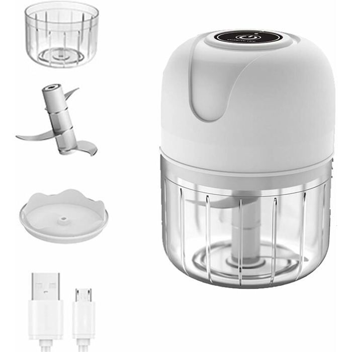 Mini Hachoir à Ail Électrique - PZCC - 250 ml - Portable - Mixeur fruits & légumes - Blanc