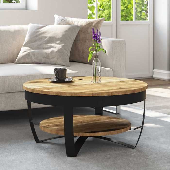 Table basse bois massif - Happiness - Bois de manguier brut - 65x32 cm - Marron - Style industriel - Artisanat unique