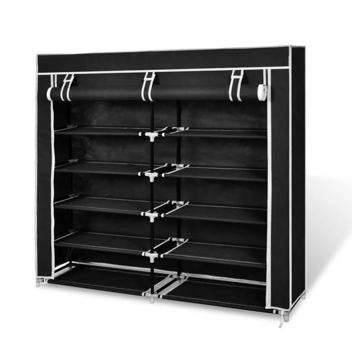 SALE 2026 Meuble à chaussures Noir - Armoire à chaussures avec housse 115x28x110cm Tissu Noir PRO437515073