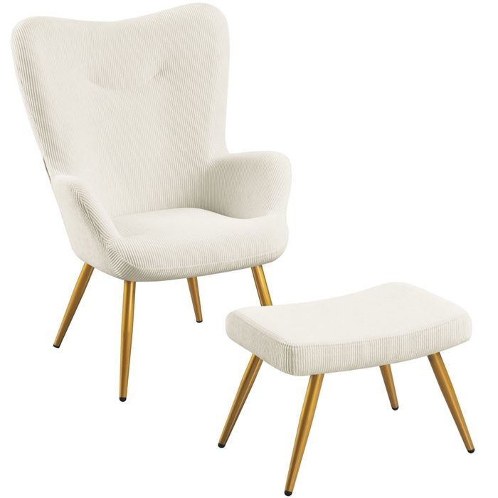 Yaheetech Fauteuil dAppoint avec Repose-Pieds en Velours Côtelé Pieds Métalliques Dorés Beige Yaheetech Fauteuil dAppoint avec Repose-Pieds en Velours Côtelé Pieds Métalliques Dorés Beige