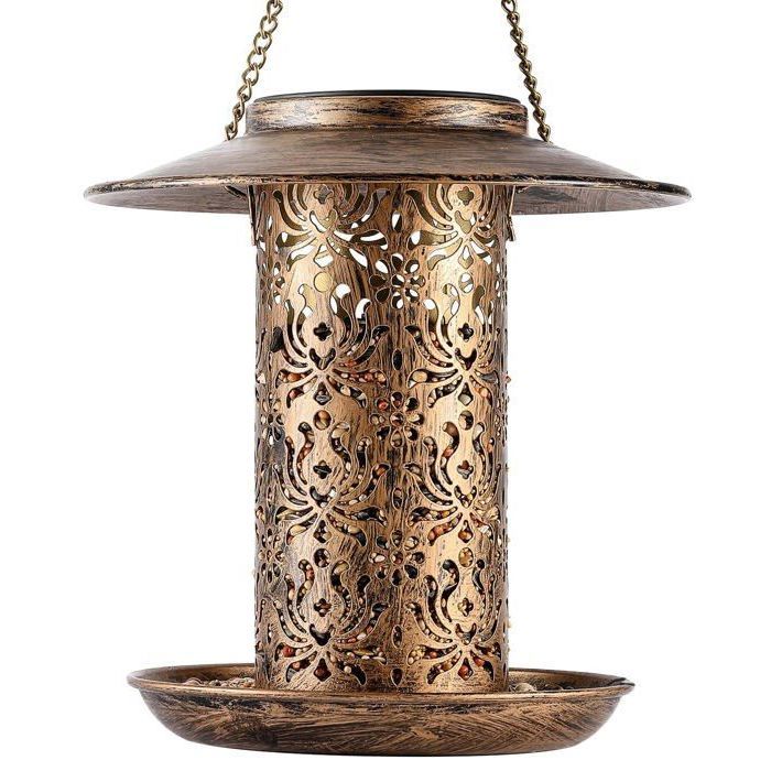 Mangeoire solaire pour oiseaux à suspendre en extérieur mangeoire en métal pour oiseaux sauvages pour lanterne de jardin solaire