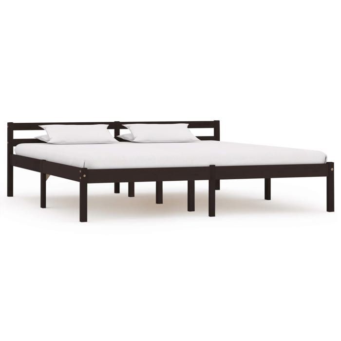 Haute qualité - Grand lit(2 personnes) Cadre de lit sans matelas marron foncé pin massif 160x200 cm - pour chambre - 9_9746850